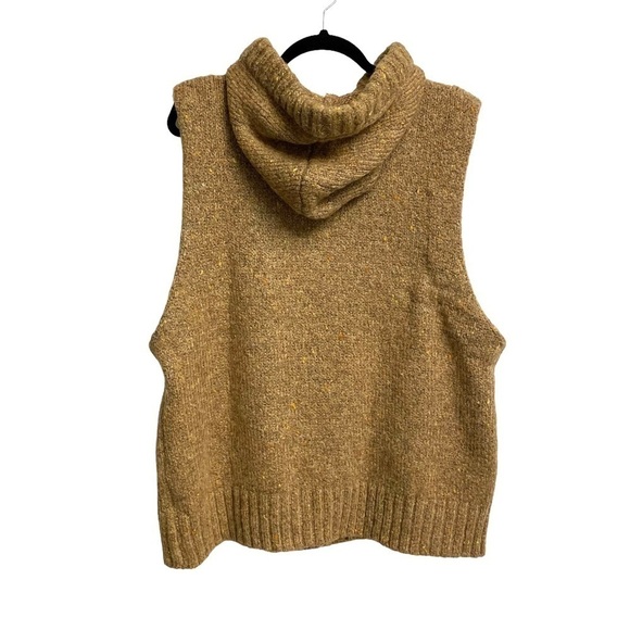 ZARA Oversized Sleeveless Hooded Chunky Knit Sweater Brown Tan M - Picture 3 of 10